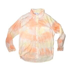Old Navy Orange Tie Dye Button Down Shirt Long Sleeve Lightweight Size Medium